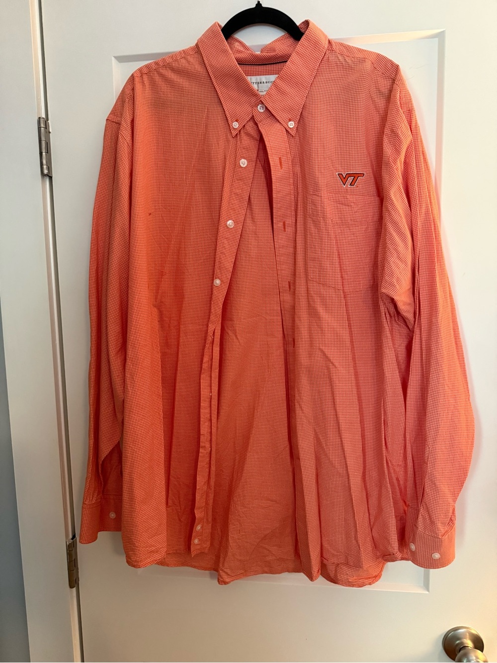 Cutter & Buck Virginia Tech Hokies Men’s XXXL Orange Gingham Button Down Shirt